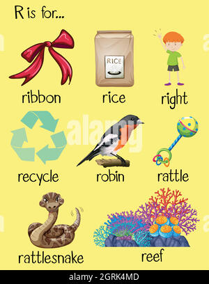 Beaucoup de mots commencent par la lettre R. Illustration de Vecteur