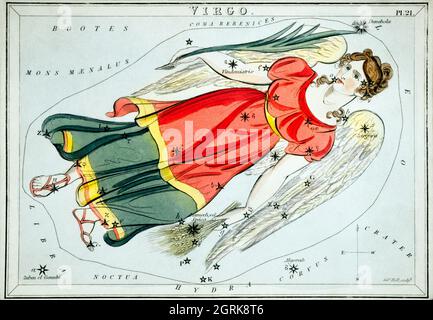 Sidney Hall (1788-1831) – diagramme astronomique de la Vierge. Banque D'Images