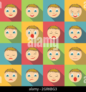 Smiles visages icons set, style plat Illustration de Vecteur