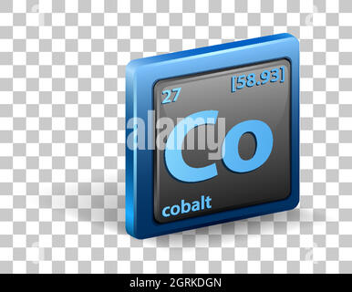 Élément chimique cobalt. Symbole chimique avec numéro atomique et masse atomique. Illustration de Vecteur