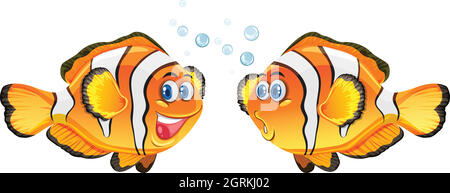 Joli poisson-clownfish sur fond blanc Illustration de Vecteur