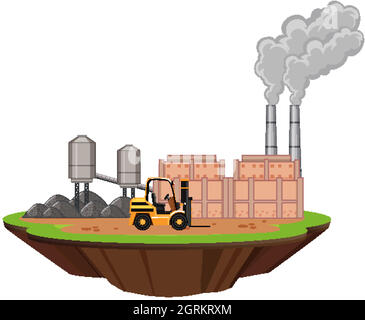 Scène avec bâtiments d'usine et chariot élévateur Illustration de Vecteur