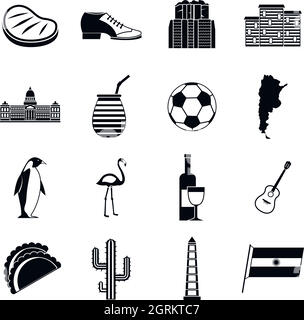 Articles de voyage de l'Argentine, le style simple icons set Illustration de Vecteur