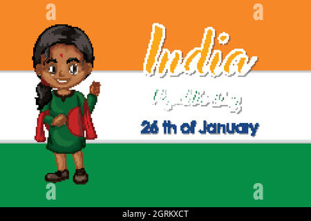 Motif poster Inde republic Day avec fille heureuse Illustration de Vecteur