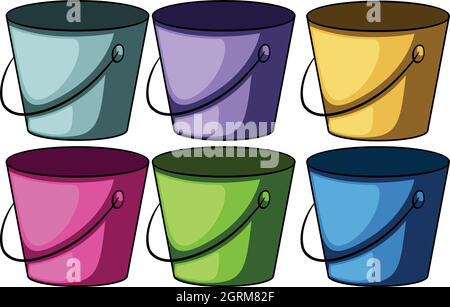 Six seaux colorés Illustration de Vecteur