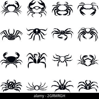 Diverses icônes du crabe, le style simple set Illustration de Vecteur