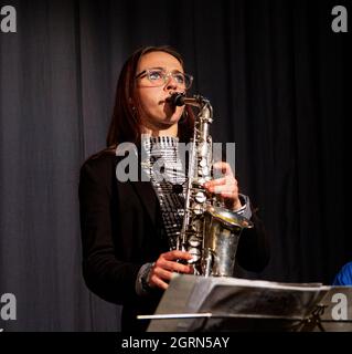 Alex Clarke - Art Themen et Alex Clarke Quintet - Herts Jazz Club - The Maltings Theatre - St Albans - Hertfordshire Banque D'Images