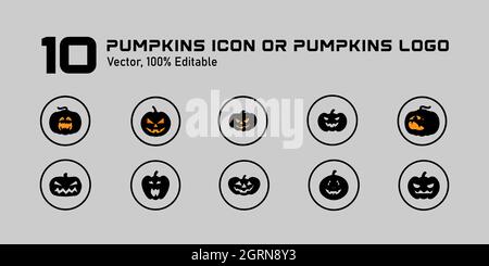 Collection logo de citrouille ou icône de citrouille pour halloween, Halloween ensemble d'icônes, symbole et vecteur, peut être utilisé pour le Web, l'impression et mobile Illustration de Vecteur