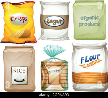 Différents types d'aliments dans des sacs Illustration de Vecteur