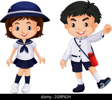 Garçon et fille japonais en uniforme scolaire Illustration de Vecteur