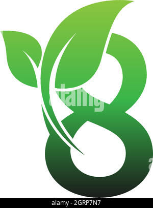 Numéro 8 avec illustration du modèle de logo d'icône de feuille verte Illustration de Vecteur