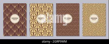 Ensemble de prospectus, affiches, bannières, écriteaux, modèles de conception de brochure format A6.Motifs de couleurs Art déco.Modèles de conception graphique pour le message d'accueil. Illustration de Vecteur