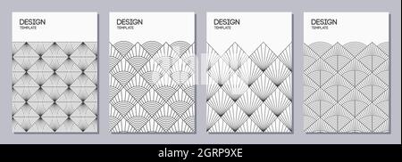 Ensemble de prospectus, affiches, bannières, écriteaux, modèles de conception de brochure format A6.Motifs monochromes Art déco.Modèles de conception graphique pour le message d'accueil. Illustration de Vecteur