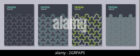 Ensemble de dépliants, affiches, bannières, écriteaux, modèles de conception de brochure format A6 avec ornements futuristes. Motif graphique pour cartes de vœux et d'invitation. Illustration de Vecteur