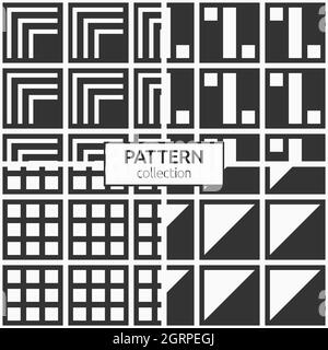 Ensemble de quatre motifs géométriques sans couture.Textures élégantes, carrés aux formes géométriques simples.Arrière-plans Bauhaus.Vecteur noir et blanc. Illustration de Vecteur