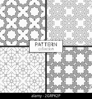 Ensemble de quatre motifs abstraits sans couture de formes géométriques entrecroisées. Décoration arabe, orientale. Treillis géométrique. Répétition linéaire texture élégante Illustration de Vecteur