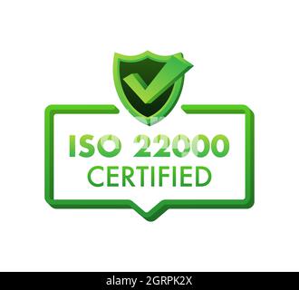 Badge certifié ISO 22000, icône. Timbre de certification. Illustration vectorielle plate. Illustration de Vecteur