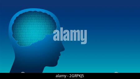 Cerveau numérique avec code binaire, un et des zéros, symbole de la robotique bionique, de l'intelligence artificielle, de la superintelligence et de la cybernétique. Banque D'Images