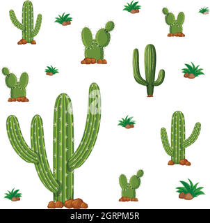 Arrière-plan sans couture avec plantes de cactus vertes Illustration de Vecteur