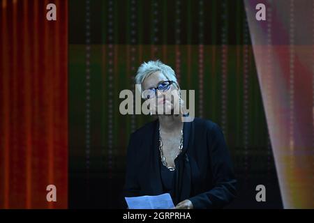 Berlin, Allemagne. 1er octobre 2021. Le réalisateur Doris Dörrie s'est exprimé lors de la cérémonie de remise du prix du film allemand « Lola » 2021. Crédit : Soeren Stache/dpa/Alay Live News Banque D'Images