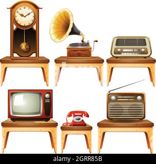 Antiquités rétro sur table en bois Illustration de Vecteur