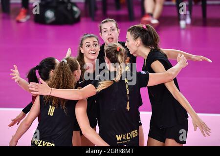 PalaRialdoli, Scandicci, Italie, 01 octobre 2021, Bonheur d'Acqua & amp ; joueurs du club de volley Roma Sapone pendant le trophée Citta di Scandicci - Savino Del Bene Scandicci vs Acqua & Sapone Roma Volley Club - Volleyball Test Match Credit: Live Media Publishing Group/Alay Live News Banque D'Images