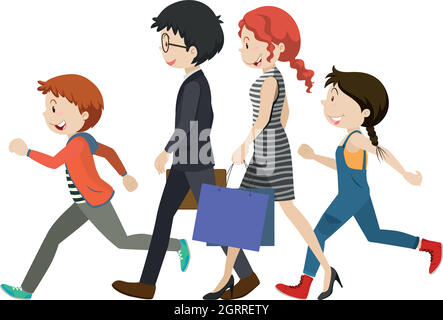 Adultes et enfants marchant Illustration de Vecteur