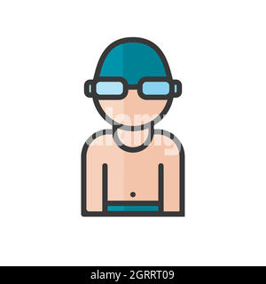 Avatar du nageur. Homme jouant du caractère de sport nautique. Utilisateur du profil, personne. Icône Contacts. Illustration vectorielle Illustration de Vecteur