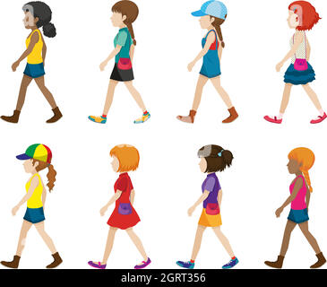 Jeunes femmes sans visage marchant Illustration de Vecteur