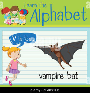 La lettre V du flashcard est destinée à la batte vampire Illustration de Vecteur