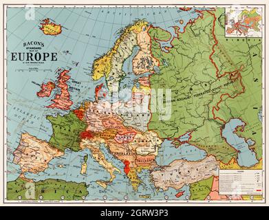 Carte standard de l'Europe de bacon par George Washington Bacon (1830-1922). Banque D'Images