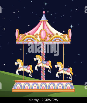 Un carrousel dans le parc la nuit Illustration de Vecteur