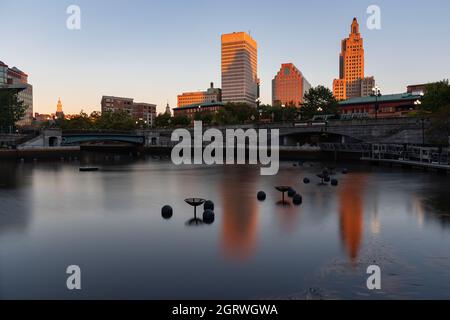 Centre-ville de Providence au coucher du soleil Banque D'Images