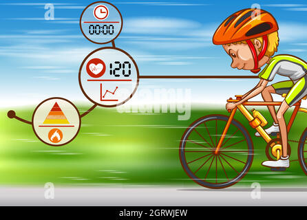 Man riding bicycle sur la route Illustration de Vecteur