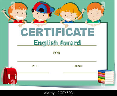 Modèle de certificat avec enfants heureux Illustration de Vecteur