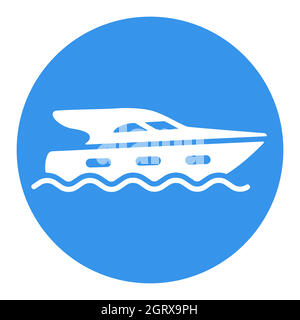 Bateau à moteur de croisière vecteur plat, icône en glyphe blanc Illustration de Vecteur