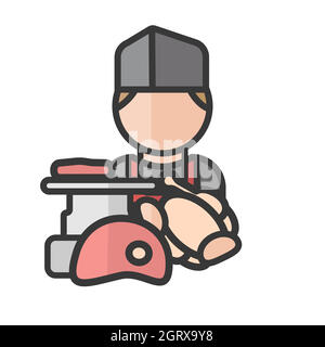 Avatar du boucher. Vendeur de viande. Homme travaillant. Utilisateur du profil, personne. Icône Contacts. Illustration vectorielle Illustration de Vecteur