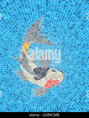 Mosaïque de poissons carpe koï Illustration de Vecteur