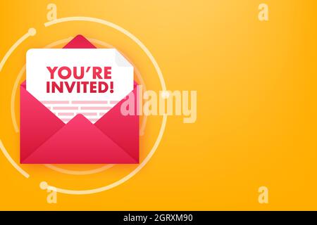 Vous avez invité l'icône badge. Écrit à l'intérieur d'une lettre d'enveloppe. Illustration vectorielle. Illustration de Vecteur
