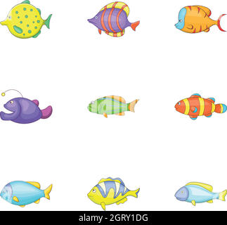 Poissons tropicaux icons set, cartoon style Illustration de Vecteur