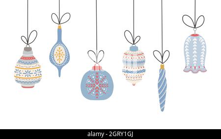 Symboles Noël et nouvel an. Collection de jouets pour arbres de Noël. Elément DESIG Illustration de Vecteur