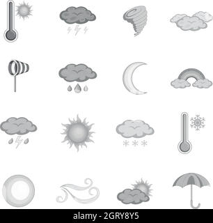 Icônes météo définies, style monochrome Illustration de Vecteur