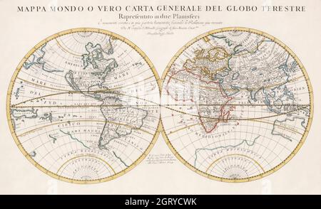 MAPPA mondo o vero carta generale del globo terrestre (1674) par N. Sanson de Abbeville.Carte du monde. Banque D'Images