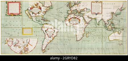 Nova & ackatissima totius terrarum orbis tabula nautica variationum magnéticarum index juxta observationes Anno 1700 (1702-1707).Carte du monde. Banque D'Images