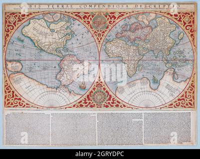 Carte du monde d'époque 1637 - carte du monde à deux hémisphères. Mercator, Gerhard, 1512-1594 (cartographe) Banque D'Images