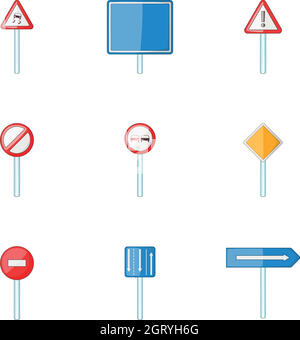 Road sign icons set, cartoon style Illustration de Vecteur