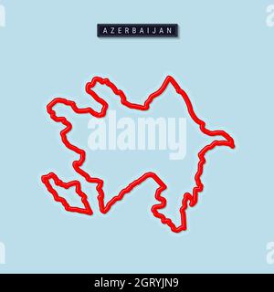 Azerbaïdjan carte en gras. Bordure rouge brillante avec ombre molle. Plaque d'identification du pays. Illustration. Banque D'Images