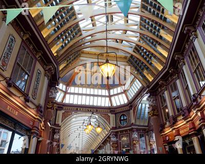 Londres, Grand Londres, Angleterre, septembre 21 2021: Leadenhall Market un marché couvert dans la ville de Londres datant du XIVe siècle Banque D'Images