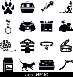 Outils de soins chat icons set, le style simple Illustration de Vecteur
