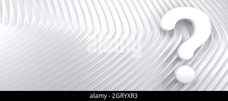 Grand point d'interrogation sur le motif abstrait de vagues et de lignes blanches. Toile de fond concept avec espace de copie. illustration 3d. Banque D'Images